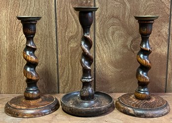 Wood Spindle Candleholders Set - 3 Total