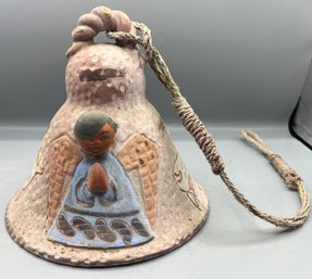 Mid-century Hand Painted Angel Pattern Clay Bell