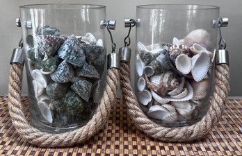 Seashells In Glass Jars With Nautical Rope Handles