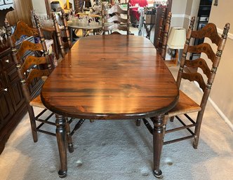 Ethan Allen Old Tavern Solid Wood Dining Table With 5 Wooden Dining Chairs - 2 Leafs/table Pads Included