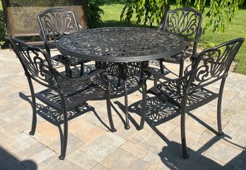 Outdoor Cast Aluminum Round Table With 4 Chairs - 5 Piece Set