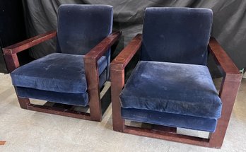 MCM Thayer Coggin Inc. Blue Velvet Lounge Chairs - 2 Piece Lot
