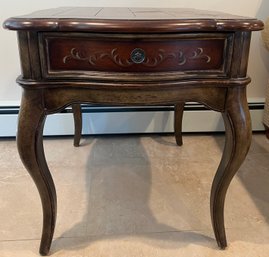 Hand Painted Country French Louis XV Walnut Color Wood End Table