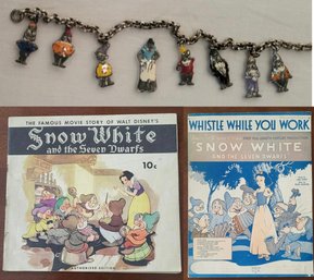 Vintage Snow White And The Seven Dwarfs Music Book/ Picture Book & Charm Bracelet