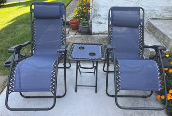 Amazon Basics Folding Mesh-back Gravity Lounger Chair & Table Set - 3 Pieces Total