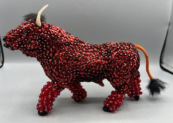 Decorative Red Sequined Bull Figurine