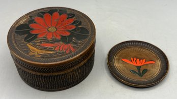 Handcrafted Wooden Floral Pattern Trinket Box - Made In Japan
