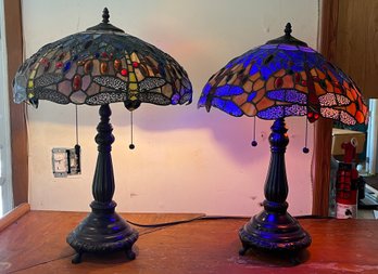 Tiffany Style Dragonfly Pattern Table Lamps - 2 Total