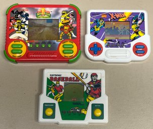 1994/1987/1988 Tiger Electronic Hand Games - 3 Total - Xmen - Power Rangers - Electronic Baseball