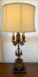 Vintage Candelabra Style Metal Brass Tone Table Lamp With Marble Base