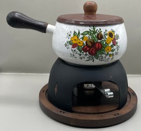 Fondue Pot Set With Wooden Base