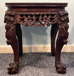 Hand Carved Wooden Marble-top End Table