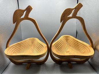 Wooden Folding Apple Shaped Trivet / Baskets - 2 Total