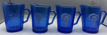 Hazel Atlas Co. Shirley Temple Cobalt Blue Glass Creamer Set With Bowl Included - 5 Pieces Total