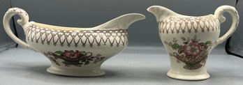 Myott Son & Co. Bonnie Dundee Ceramic Gravy Boat And Creamer - 2 Pieces Total - Made In England