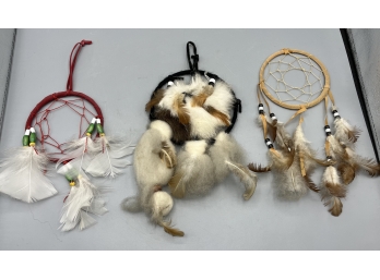 Decorative Handcrafted Feathered Dreamcatchers - 3 Total