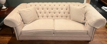 Ethan Allen Tufted Cushioned Sofa With Nailhead Studded Accent - Two Throw Pillows Included