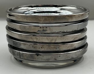 MCM Glass Coaster Set With Silver-tone Rim - 5 Total