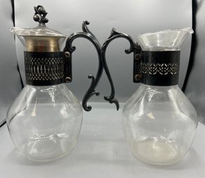 Vintage Glass Water Wine Pitcher Carafe With Ornate Handle And Coffee Pot