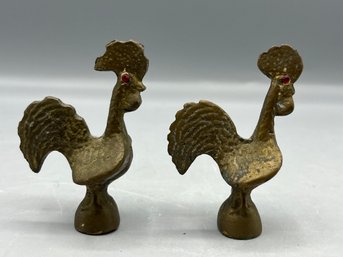 Solid Brass Rooster Figurines - 2 Total