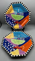 Certified International Hand Painted Menorah Pattern Serving Plate Set - 2 Total