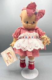 2000 Effanbee Kewpie Red Gingham 12 INCH Bisque Porcelain Doll With Stand - #V1032