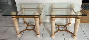 Glass-top End Tables With Plastic & Metal Base - 2 Total