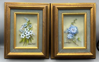 Artist Signed Hand Painted 3D Floral Art Framed - 2 Total