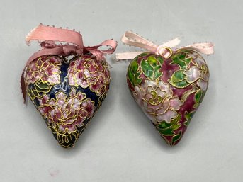 Decorative Enamel Heart Shaped Ornaments - 2 Total