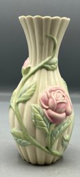 Lenox Porcelain Raised Pink Rose Floral Pattern Bud Vase