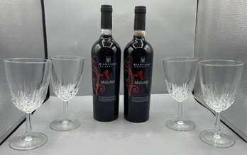 Bianchini Rossetti Mille 880 Red Wine With Wine Glass Set - 2 Bottles Total