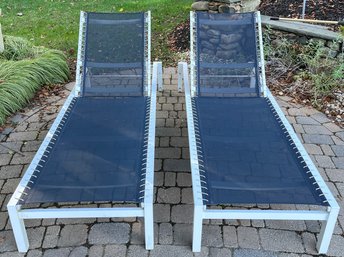 Outdoor Aluminum Mesh-back Lounge Chairs On Wheels - 2 Total