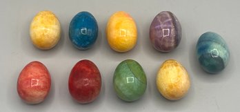 Colorful Alabaster Egg Figurines - 9 Total