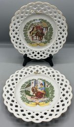 Decorative Ceramic Laced Pattern Transferware Plate Set - 2 Total