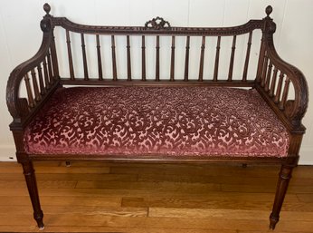 Vintage Carved Wooden Cushioned Bench