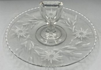 Vintage Etched Glass Art Deco Platter With Handle
