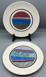 Huddleston Signed Handmade Ceramic Plate Set - 2 Total - Made In San Francisco California