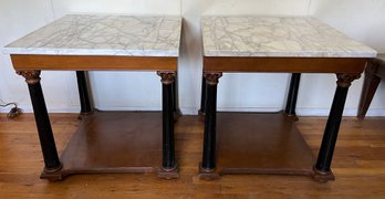 Solid Wood Marble Top End Tables - 2 Total