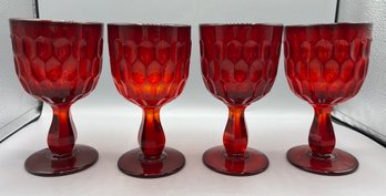 Fenton Ruby Red Glass Thumbprint Goblet Set - 10 Total