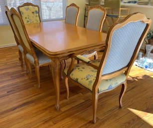 Wooden Dining Table Set With 6 Upholstered Dining Chairs