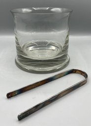 Glass Ice Bucket With Silver Plated Tongs