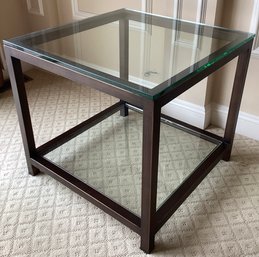 Glass Top And Bottom Brushed Bronze Side Table
