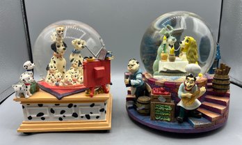 Disney Resin Music Box Snow Globes - Lady And The Tramp / 101 Dalmatians - 2 Total