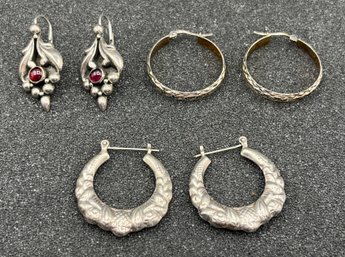 925 Silver Earrings - 3 Sets Total - .54 OZT Total