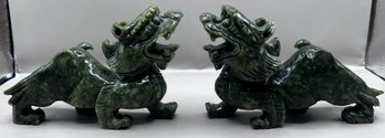 Pixiu Jade Hand Carved Dragon Figurines - 2 Piece Lot