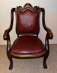 Vintage Leather Studded Wooden Armchair