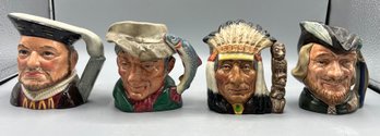 Royal Doulton 'robin Hood'/'North American Indian'/'The Poacher'' Henry VIII'toby Mugs - 4 Total