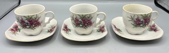 Porcelain Hand Painted Floral Pattern Demitasse Set - 3 Sets Total - Made In Japan