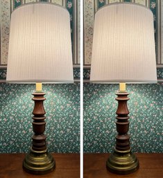 Wooden Brass-tone Table Lamps - 2 Total