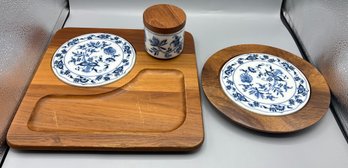 Blue Danube Wooden Porcelain Trivet Set - 3 Pieces Total